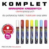 KOMPLET cienkopiszących MARKERÓW KREDOWYCH pisaków do potykaczy, tablic i szkła POPART 8g - 7 szt.