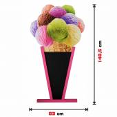 Jednostronny - wodoodporny potykacz drewniany z tablicą kredową LODY GAŁKOWE - 148,5x83cm rama różowa