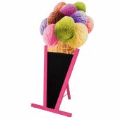 Jednostronny - wodoodporny potykacz drewniany z tablicą kredową LODY GAŁKOWE - 148,5x83cm rama różowa