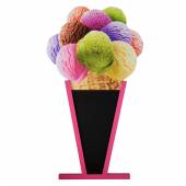 Jednostronny - wodoodporny potykacz drewniany z tablicą kredową LODY GAŁKOWE - 148,5x83cm rama różowa