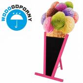 Jednostronny - wodoodporny potykacz drewniany z tablicą kredową LODY GAŁKOWE - 148,5x83cm rama różowa