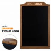 BARDZO DUŻA TABLICA KREDOWA w drewnianej ramie do zawieszenia w pionie - falista listwa górna z możliwością wygrawerowania logo 60x91,5 cm