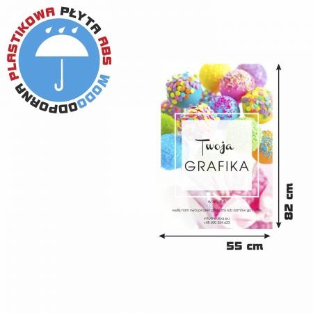WODOODPORNA TABLICA REKLAMOWA Z PLASTIKOWEJ PŁYTY ABS z nadrukiem TWOJEJ GRAFIKI - 82 cm x 55 cm